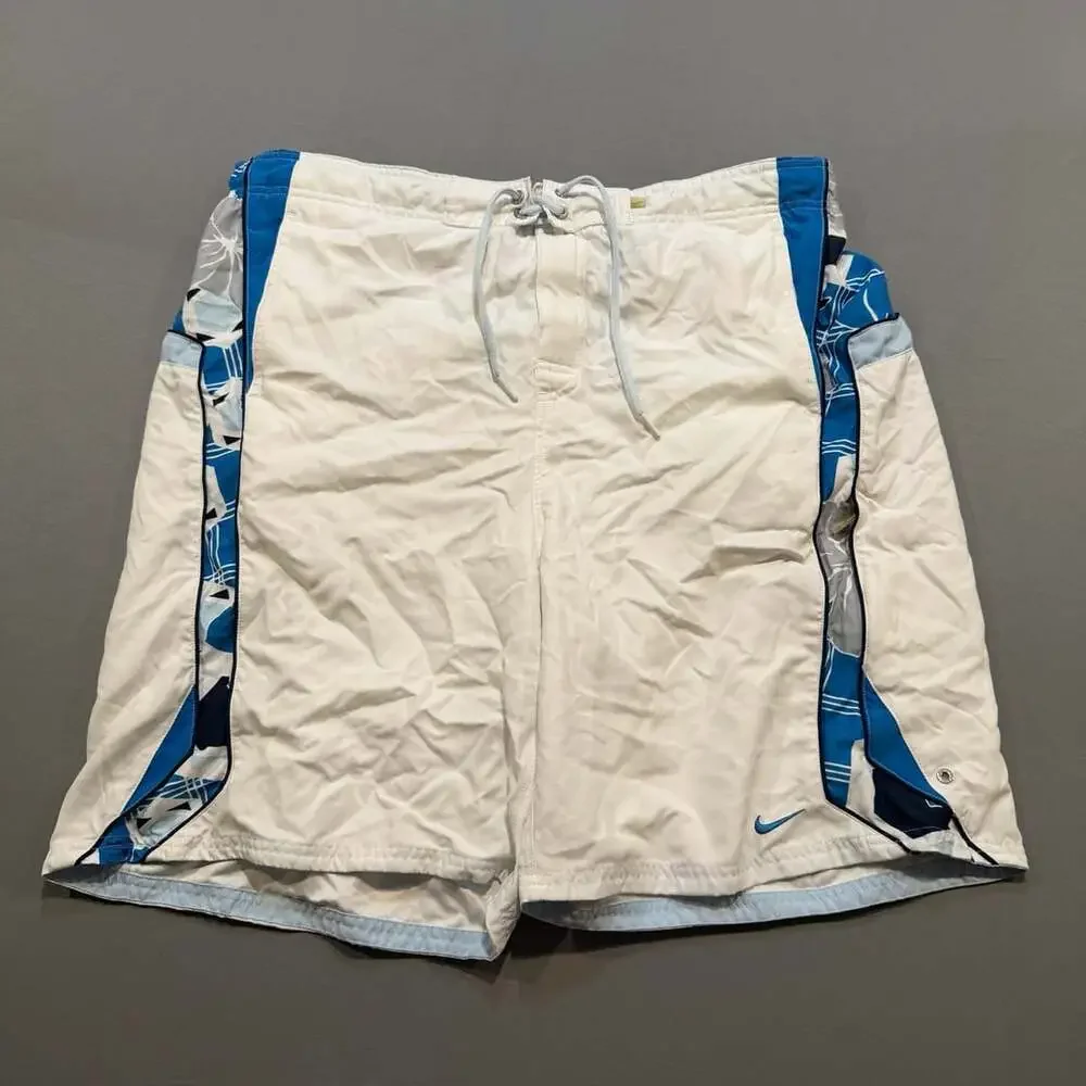 Nike Swim Trunks Size XXL White Blue Board Shorts Graphic